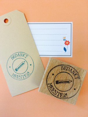 handgemaakte stempel 'Meester bedankt'